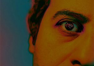 man looking intensively at camera