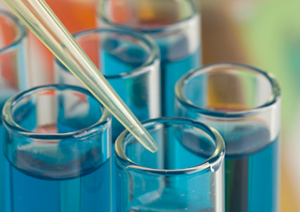 test tubes with blue liquid