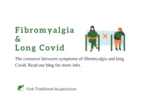 fibromyalgia and long covid connection two people social distancing wearing masks and sitting on a bench